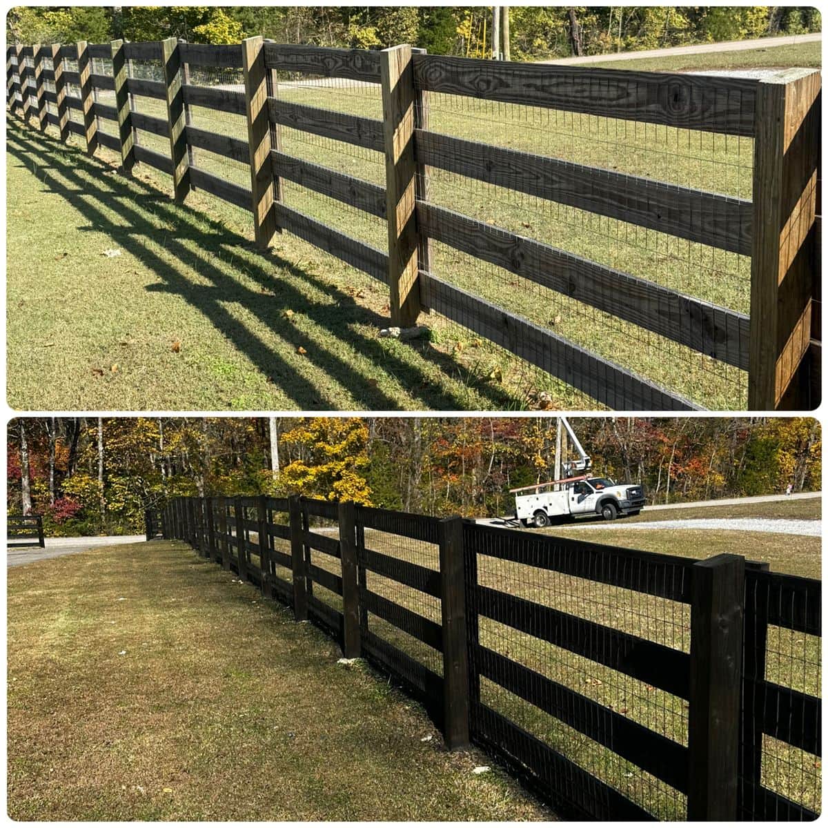 Before and after fence staining showing weathered wood restored — Luffman's Pressure Washing