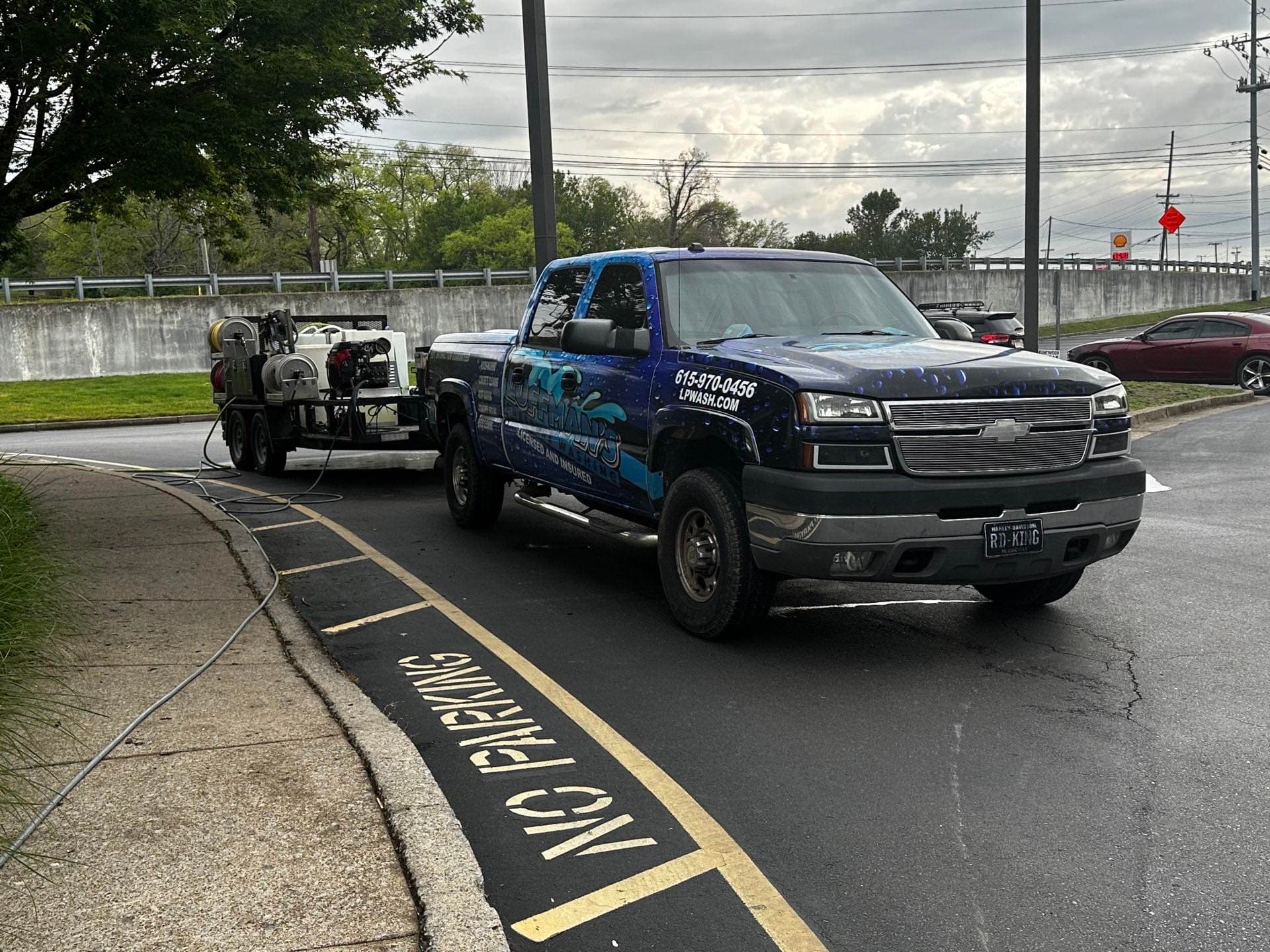 Commercial truck and trailer fleet washing in Brentwood, TN parking lot